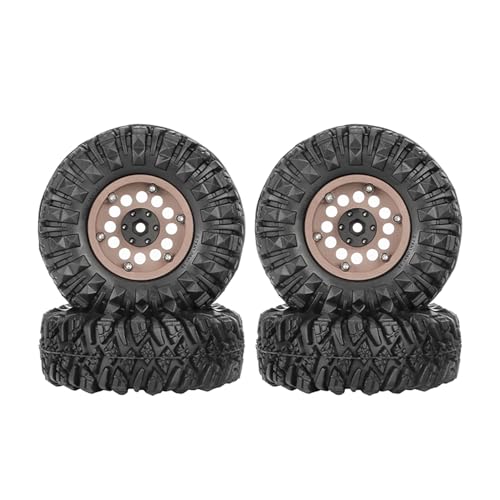 4PCS 1.3" Aluminum Alloy Beadlock Wheel Rims All-Terrain Tyre 70mm Rubber Tires Set with 5mm & 7mm Hex for 1/12 1/14 1/18 1/24 RC Rock Crawler Car Upgrade Parts (B-Brown) - color: B-brown