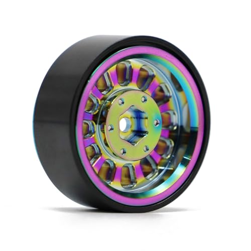 1.3” Brass Beadlock Wheels, -5.40mm Offset CNC 7 mm Hex Rims for 1/18 1/24 RC Crawler TRX4M, Axial SCX24 AX24, Redcat Ascent-18, FMS FCX24, 4 pcs, Iridescent Green - color: Iridescent-green