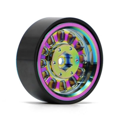 1.3” Brass Beadlock Wheels, -5.40mm Offset CNC 7 mm Hex Rims for 1/18 1/24 RC Crawler TRX4M, Axial SCX24 AX24, Redcat Ascent-18, FMS FCX24, 4 pcs, Iridescent Green - color: Iridescent-green