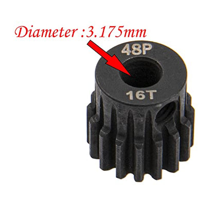 5Pack ShareGoo Steel 48P 3.175mm Pinion Gear Sets 13T 14T 15T 16T 17T fit 3.175mm (1/8-Inch) Shaft Compatible with Arrma HPI Kyosho Losi Axial Traxxas Tamiya Associated 1/10 RC Car Monster Truck Buggy