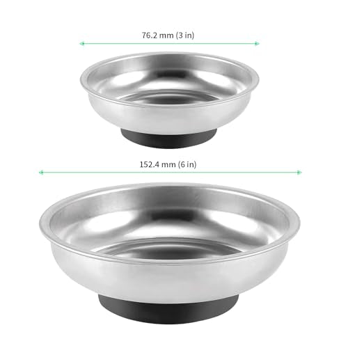 FUNSUEI 12 Packs 6 Inch and 3 Inch Magnetic Tray Set, Stainless Steel Magnetic Bowl, Round Magnetic Parts Tray for Pins, Screws, Bolts, Nuts, Small Parts - color: Silver, size: 12PCS 3/6In