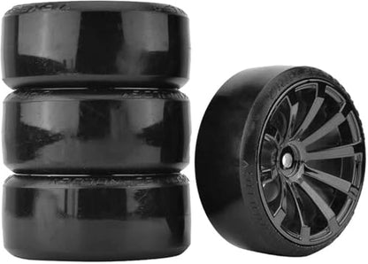 Hard Plastic 63mm Drift Car Tyres 12mm Wheels for 1/10th Scale HSP Tamiya HPI Kyosho TT02 Road Drift Car Hard Tyre Replacement, Set of 4 (Black) - color: Black