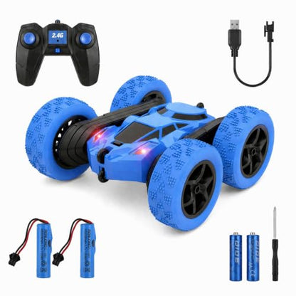 RC Car 2.4GHz 360° Spin Off-Road Stunt Vehicle with 2 Rechargeable Batteries + USB Charging Cable, Full Terrain Remote Control Truck for Kids
