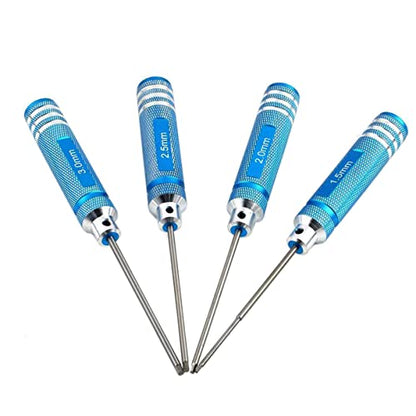 Share Goo H1.5mm 2.0mm 2.5mm 3.0mm Handle Allen Hex Screwdrivers Key Driver Tool Kit Compatible with RC Car Truck FPV Helicopter Drone(Blue) - color: Blue