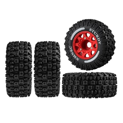 Pre-Glued Plastic RC Wheels and Tires 12MM 14MM 17MM Hex Compatible with Arrma Axial RC4WD Redcat Slash 2WD 4X4 Senton Short Course Truck Upgrades Part Red - color: Red
