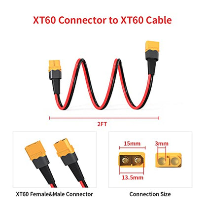 ELFCULB 10AWG 2FT XT60 Extension Cable 2 6 10 20 35 50 75 100FT XT60 Female to Male Connector for RC Battery Portable Power Station Solar Panel(2FT) | XT60 connector cable with stranded tinned copper wire for battery charging, power distribution, and equi