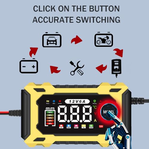 6-Amp 12V Smart Car Battery Charger, Battery Maintainer Trickle Charger with Desulfator, Pulse Repair & Overcharge Protection - for Car Lawn Mower Marine Lead-Acid Batteries (Yellow) - color: Yellow