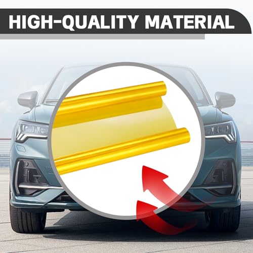Car Lamp Film 12 X 48inch Cuttable and Stretchability, Non-Marking Self-Adhesive Decals Car Decor, Car Headlight Taillight Fog Lamp Packaging Protective Film, Yellow - color: Yellow
