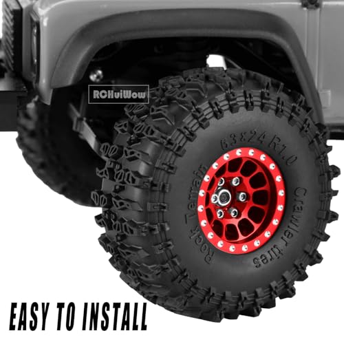 1.0" Beadlock RC Wheels and Tires for 1/18 TRX4M,1/24 SCX24 RC Crawler,1.0 Beadlock Tires w/Alloy Aluminium Wheels 1.0 rc Beadlock Rims,4PCS,Red - color: Red(4pcs)
