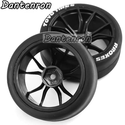 1/10 RC Drift Tires and Street Wheels 12mm Hex Rubber Rally Racing Tyres OD 2.56" for 1:10 On Road Touring Car Tamiya TT01 TT02 XV01 HPI KYOSHO HSP PTG2 Traxxas TA06 A959 PTG2 4PCS (Black)