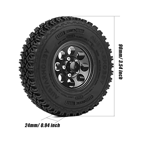 4PCS 1.55 Inch Alloy Beadlock Metal Wheel Rim Tyre Rubber Tires for 1/10 RC Crawler Car Jimny Axial AX90069 D90 TF2 Tamiya CC01 LC70(Black) - color: 90mm-black