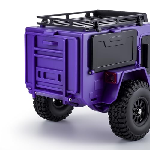 RC Off-Road Camping Trailer for 1/18 1/24 TRX4M SCX24 RC Crawler | Durable ABS mini camping trailer pre-drilled LED mounting holes, highly realistic scale design - color: Black Purple