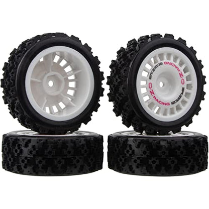 1/10 RC Rally Car Wheels Rims & Rubber Tires 12mm Hex Drive Hub for Tamiya TT-01 TT-02 TT-01E XV-01 DF-03 HPI HSP (White) - color: White