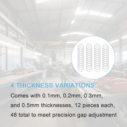 M10x12mm Shim Washers for Machinery Assembly, 48pcs 304 Stainless Steel | 0.1, 0.2, 0.3 and 0.5mm, 12 pcs each, thin spacers for M10 bolts, electronics repair, machinery setup and precision spacing - size: M10X12