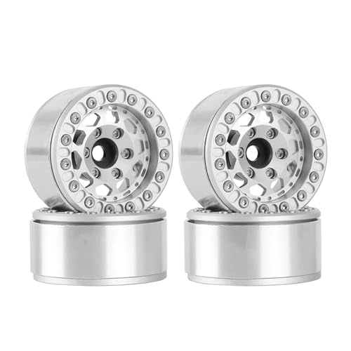4PCS 1.55 Inch Aluminum Alloy Metal 10Holes Beadlock Wheel Rim Hubs Replacement Accessory for Tamiya AX90069 D90 TF2 CC01 CC02 1/10 RC Crawler Car Upgrade Parts(B-Silver) - color: B-Silver