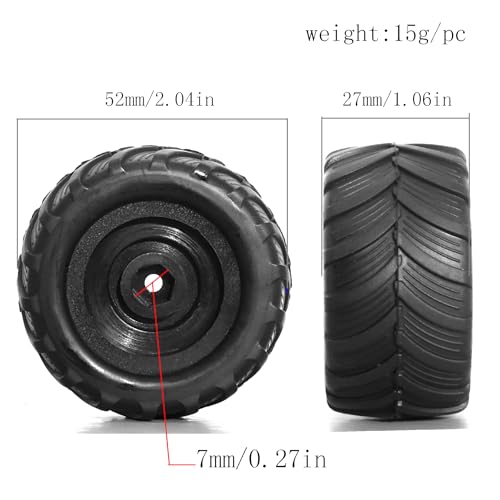 REDSPIDER 1/24 Monster Truck Wheel Rim Tires Set（4pcs） OD:52mm*27mm Hex 7mm for FCX24 SCX24 C10 JLU Deadbolt Gladiator Bronco 1/24 Crawler Car (at)