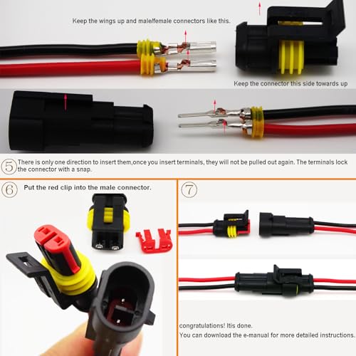 25 Kit 2 Pin Connector Automotive Electrical Waterproof 2 Wire Connectors | Twippo Two Pin Male and Female Electrical Wire Connectors Kit Quick Connect and Disconnect Plug Terminals 22-16 AWG - size: 22-16AWG 25Set