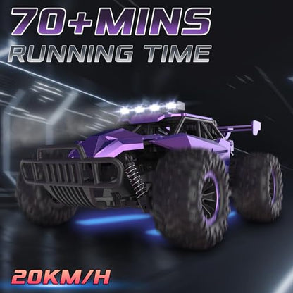 1:16 Scale Purple Remote Control Car, 20 Km/h High Speed Girls Remote Control Car Monster Vehicle with LED Headlights and Chassis Lights, RC Truck for Girls Boys and Adults - color: Amethyst Viper