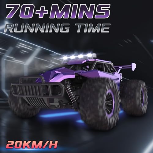 1:16 Scale Purple Remote Control Car, 20 Km/h High Speed Girls Remote Control Car Monster Vehicle with LED Headlights and Chassis Lights, RC Truck for Girls Boys and Adults - color: Amethyst Viper