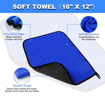 62'' Car Wash Brush with Long Handle, Car Wash Kit with Tire Brush, Tower, Window Squeegee, Chenille Microfiber Car Wash Mop Mitt, Car Cleaning Brush Kit Supplies for Car, Truck, SUV, RV