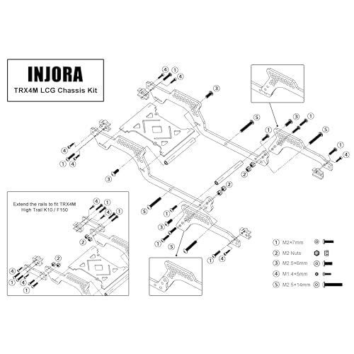 INJORA 39g Universal LCG Carbon Fiber Chassis Frame Kit for 1/18 TRX4M - size: A