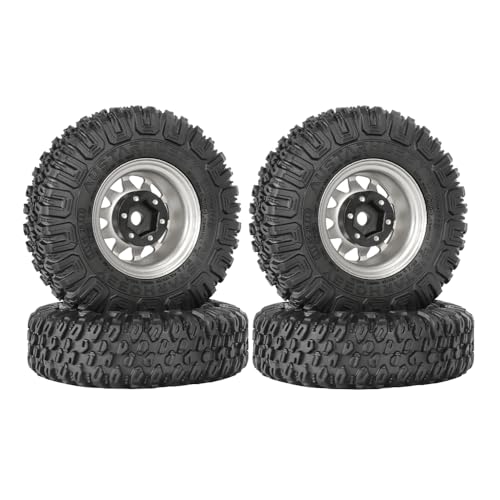 4PCS RC Car 1.55 Inch Tyres Aluminum Alloy Metal Beadlock Wheel Rim and Rubber Tires for 1/10 RC Crawler Car for Axial AX90069 D90 TF2 Tamiya CC01 LC70 MST JIMNY(85mm-10Holes Silver) - color: 85mm-10Holes Silver