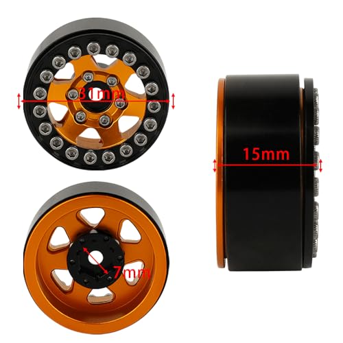 1.0 Wheel Rims RC Metal Beadlock Wheels Rims for All 1/24 Scale FCX24 Axial SCX24 Deadbolt AX24 1/18 TRX4M RC Crawler Car Upgrades Accessories (Star Shape-Orange)