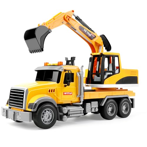 Dwi Dowellin Large Excavator Truck Toy for 3 4 5 6 Year Old Boys,Truck Toy with Sound and Light - style: excavator truck