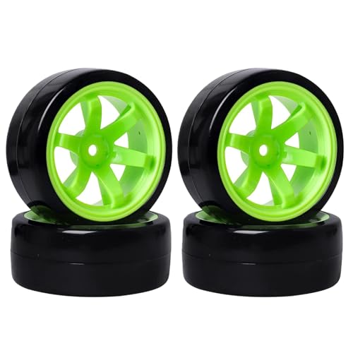4PCS 1/10 RC Drift Car Tires Smooth Hard Tyre Plastic Wheel Rims Set Replacement for 1:10 RC On-Road Drifting Car for HSP Tamiya HPI Kyosho(Green) - color: Green