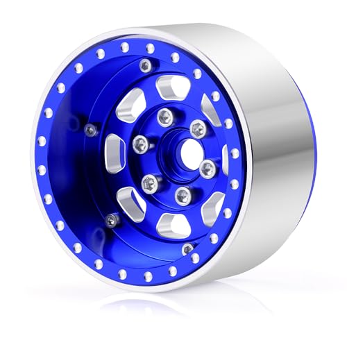 MORLORDY 4PCS Aluminum 1.9" Beadlock Wheel Rims for Most 1/10 RC Crawlers SCX10 90046, SCX10 I II III, TRX4, TRX6, CCO1, RC-4WD, D90, Wraith 90018, RR10 90048, 90053, RBX10, VS4-10, Gen7 8 (Blue) - color: Blue