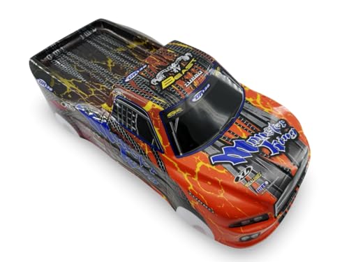 1/10 Scale RC Drift Body Shell - Painted Pickup Truck Lexan Body for Touring & Off-Road RC Cars - Monster King Graphic (Orange) - color: Orange