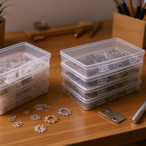 Goodma 8 Pieces Rectangular Empty Mini Clear Plastic Organizer Box | 195 x 113 x 30 mm, Hinged Lids, For Small Items, Craft Projects - size: 195 x 113 x 30 mm