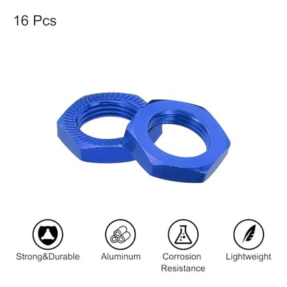 MECCANIXITY Aluminum 17mm x 4mm M12x1.0mm Hex RC Wheel Nut for 1/8 RC Model Car Trucks Off Road Car Upgraded Parts Pack of 16 (Dark Blue) - color: Dark Blue