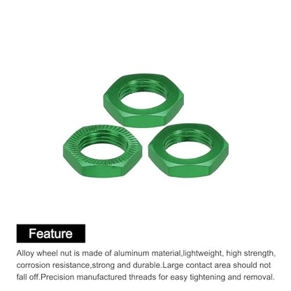 MECCANIXITY Aluminum 17mm RC Wheel Nut Thread M12x1.0mm Hex Wheel Nuts RC Wheel Nut for 1/8 RC Model Car Trucks Off Road Car Upgraded Parts Pack of 16(Green) - color: Green
