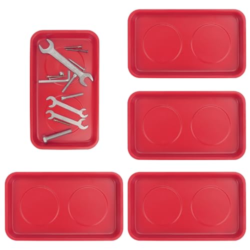 5 PCS Magnetic Trays, 9.4X5.5x1.4Inch, Magnet Tool Tray, Magnetic Parts Tray, Red, by GENHAKON - size: 5 PCS Rectangle Red
