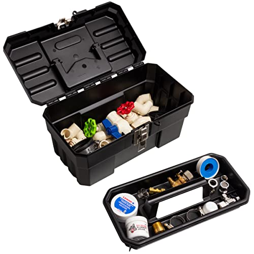 Akro-Mils 14" Plastic Toolbox with Removable Tray,Steel Latch & Padlock Eye,Industrial-Grade Tool Box for Tools,Crafts,First Aid & Hobby Supplies, 14"x8"x8",Made in USA, Black (09514) (Pack of 6) - color: Black, size: 6-Pack
