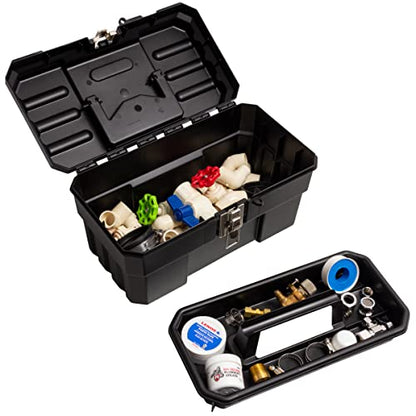 Akro-Mils 14" Plastic Toolbox with Removable Tray,Steel Latch & Padlock Eye,Industrial-Grade Tool Box for Tools,Crafts,First Aid & Hobby Supplies, 14"x8"x8",Made in USA, Black (09514) (Pack of 6) - color: Black, size: 6-Pack
