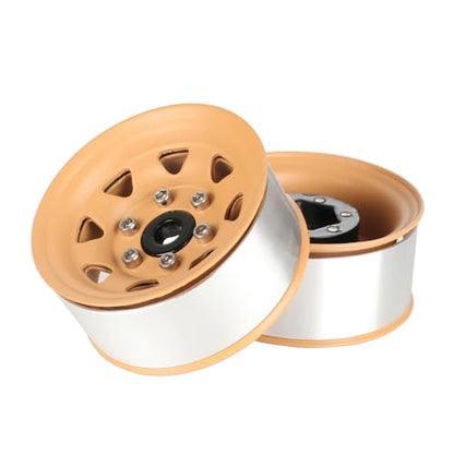 4PCS 1.55 inch Metal Beadlock Wheel Hub RC Car Aluminum Alloy Wheel Rim for 1/10 RC Crawler Car for Axial 90069 D90 TF2 Tamiya CC01 CC02 LC70 LC80 MST(Silver+Yellow) - color: Silver+yellow