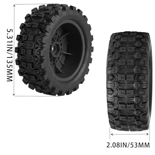 RC Short Course Wheels and Truck Tires for 1/7 1/8 RC Buggy Truck Car ARRM A Mojave 6S TRAXXA UDR,Off-Road Tire w/RC Wheels Hex,17mm Hex RC Tires RC Wheels(135X55) 4PCS Black - color: Black/Rc Wheel