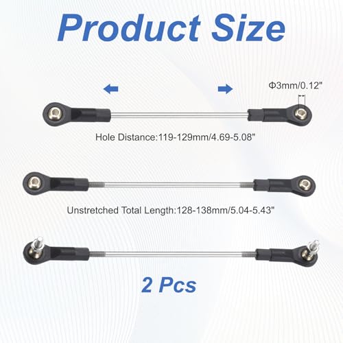 MECCANIXITY 2Pcs Adjustable Turnbuckles Camber Link, 119-129mm Turnbuckle Rod Steering Servo Linkage with M3 Ball Head Rod Ends for RC Car Replace Parts - size: 119-129mm