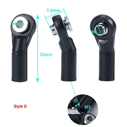 QUE-T 10pcs M3 Plastic Ball Head Link Rod Ends Joint Linkage for 1/10 RC Axial SCX10 Crawler Car (D) - style: D