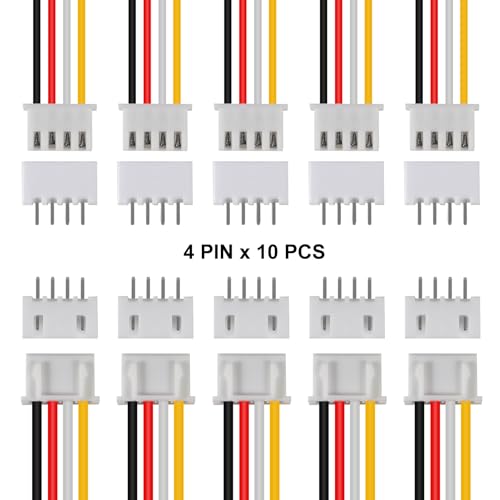 10Pairs JST-XH Connector Kit, XH 2.54mm 4 Pin Header Male and Female Connectors Plug Adapter with Flat Wire Cable 200mm 26AWG Compatible with JST XH (4P) - color: 4P