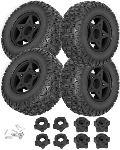 RC 12mm/14mm Hex Wheels & Tires for 1/10 RC Scale Truck,RC Truck Tires for 1/10 Slash 2WD 4×4 Senton Axia1 L0SI Red cat Rc 4wd,4PCS,Black - color: Black(4pack)