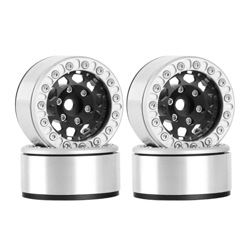 4PCS 1.55 Inch Aluminum Alloy Metal 10Holes Beadlock Wheel Rim Hubs Replacement Accessory for Tamiya AX90069 D90 TF2 CC01 CC02 1/10 RC Crawler Car Upgrade Parts(B-Silver+Black) - color: B-Silver+Black