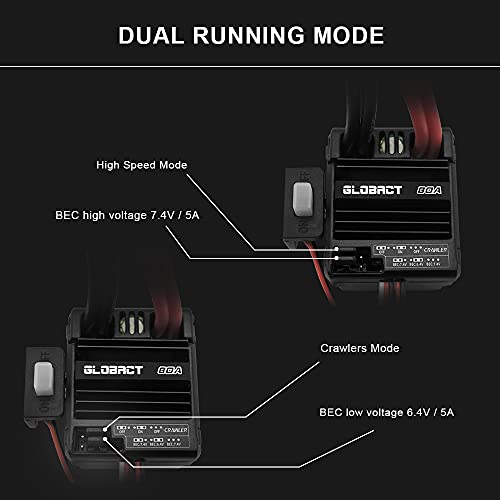 GLOBACT 21T 550 Brushed Motor and 80A ESC for 1/10 RC Crawler (T Plug) | BEC 5A 7.4V/6.4V - size: T Plug