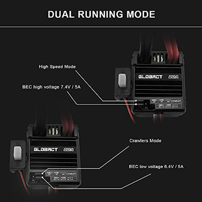 GLOBACT 21T 550 Brushed Motor and 80A ESC for 1/10 RC Crawler (XT60 Plug) | BEC 5A 7.4V/6.4V - size: XT60 Plug