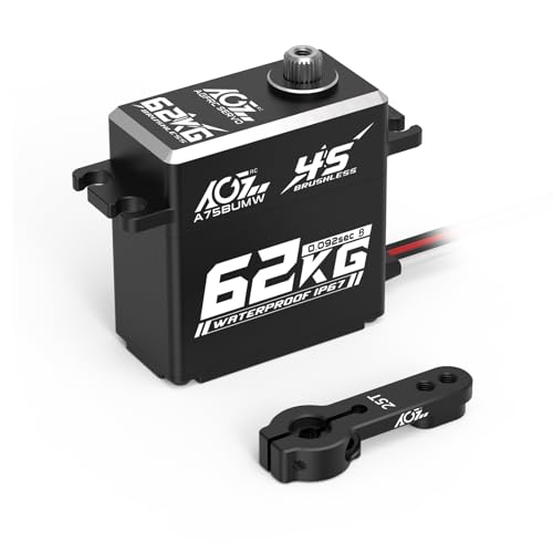 AGFRC 62KG 16.8V Waterproof Servo for 1/10 1/8 RC Cars (A75BUMW) | 0.092sec/60° @16.8V, Brushless Motor, Full Metal Gears, Digital, Programmable, Fits 1/10 & 1/8 RC Buggies / Trucks