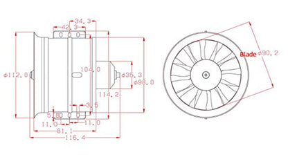 DD 90mm EDF 12 Blades Ducted Fan with 1450KV RC Brushless Motor Balance Tested for EDF 6S RC Jet Airplane - size: 90MM EDF, style: Motor Only