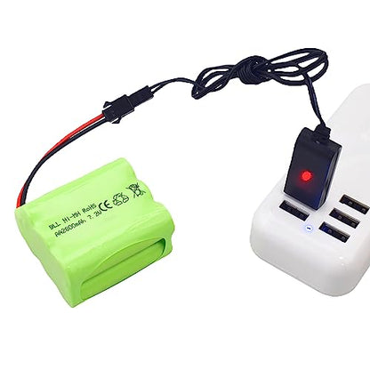 2PCS AA 7.2V 2800mAh Ni-MH High Capacity Battery with SM-2P Plug and 2PCS USB Charging Cable for Toy Tank Engineering, Flat Semi-Trailer Trucks, RC Cars Spare Batteries Pack