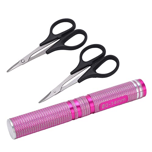 RC Curved Scissors and Hole Puncher Kit, Aluminum Alloy Body Reamer for RC Car Drone Shell Trimming, 014mm Adjustable Cutter with Ergonomic Grip (Pink) - color: Pink